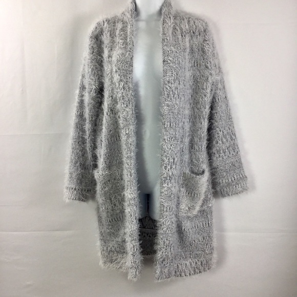 Vince Camuto Longline Gray Eyelash Open Front Cardigan Size M - Picture 3 of 11